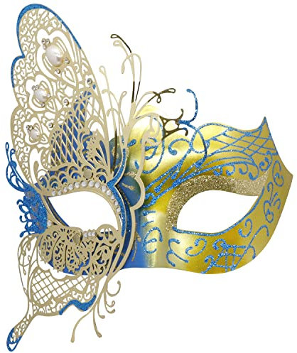 Mysteriöse venezianische Schmetterlingsmaske für Halloween, Party, Abend, Abschlussball, Ball, Maske, Bar-Kostüm, Zubehör, Blau-2, Medium