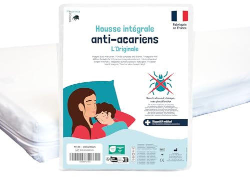 PharmaHousse - Housse Anti-acariens intégrale pour Matelas - Dispositif médical - Garantie 10 Ans - Housse barrière sans Traitement ni plastification - Fabriquée en France