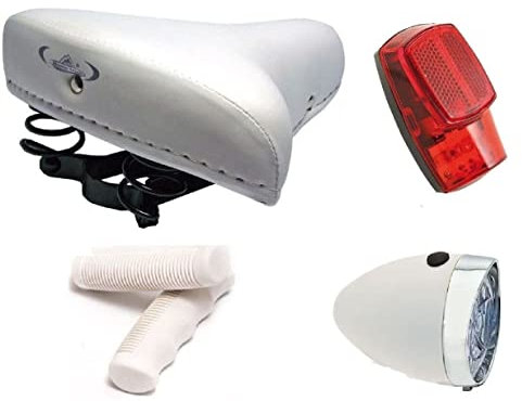 MONTEGRAPPA Sella Molle + MANOPOLE + FANALE Anteriore Bianco + FANALE Posteriore per Bici Bicicletta per Biciclette Graziella - Biciclette d'Epoca - Tipo R o Viaggio - Biciclette Olanda