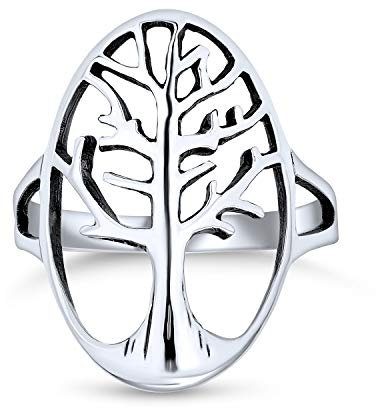 Grande bague ovale ouverte avec arbre de vie pour femme, épouse, adolescente en argent sterling 925.