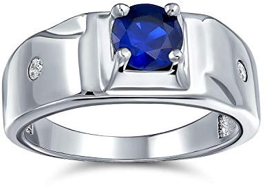 Bling Jewelry Personalisieren Sie Unisex 1Ctw Runden Solitär Simulierten Blauen Saphir AAA CZ Herren Verlobungsring Pinky Ring .925 Sterlingsilber Für Männer Anpassbar