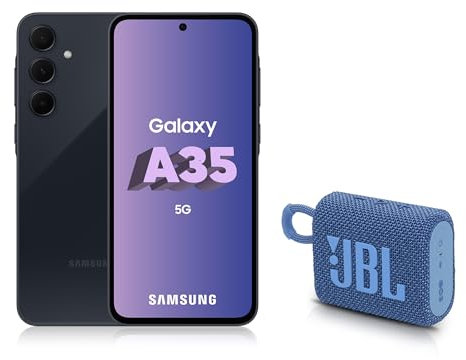 Samsung Galaxy A35 5G, 128 Go, Bleu nuit avec enceinte JBL GO3 ECO offerte, Smartphone Android, Smartphone déverrouillé, [Exclusivité Amazon], Version FR