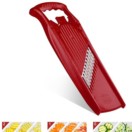 Börner Welle-Waffel PowerLine Gemüsehobel (Rot) • Gemüseschneider für Wellen- & Waffelschnitt • Wellenschneider Gemüse • Hobel für Gitterkartoffeln & Pommes • Kartoffelhobel Welle