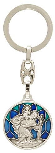 MaMeMi SCHLÜSSELANHÄNGER Komm gut Heim mit CHRISTOPHORUS – Emaille Blau, ca. 8,5 cm – Glücksbringer für Autofahrer – Rückseite für GRAVUR – Geschenk zum Führerschein