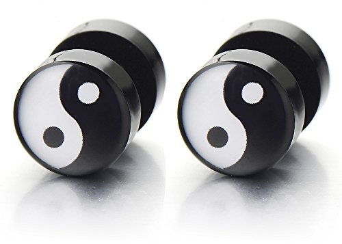 Yin-Yang Herren Ohrringe Ohrstecker Fakeplugs Fake Plug Tunnel Ohr-Piercing, 1 Paar