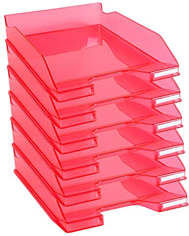 Exacompta 113254D 6er Pack Premium Briefablage Combo Midi DIN A4. Ideale Briefkörbe für Ihre Organisation. Robuste und stapelbare Ablagekörbe himbeer