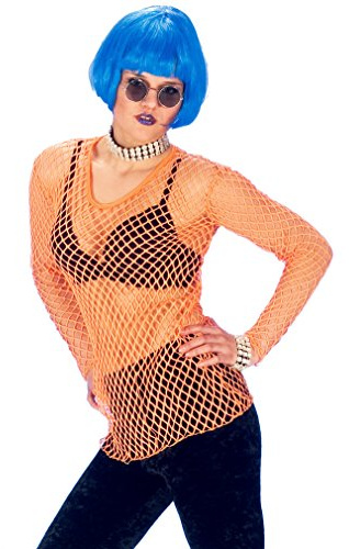PARTY DISCOUNT Netz-Langarm-Shirt, neon-orange, Einheitsgröße