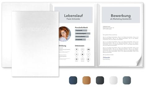3 Stück 3-teilige Bewerbungsmappen Kristall-Weiß Metallic - Premium-Qualität mit hochwertiger Prägung BEWERBUNG - direkt vom Hersteller STRATAG