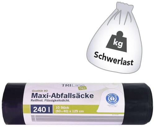 Triline - sac poubelle de jardin : 240l, vert/noir - ✓extra indéchirable ✓ résilient ✓100% recyclable - 1 rouleau / 10 pcs.