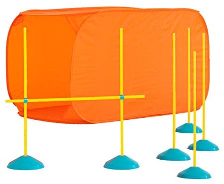 Outward Hound Kyjen 41003 Zip Zoom Indoor Dog Agility Starter Kit with Dog Tunnel Weave Pole High Jump Obstacles, Large, Multicolor