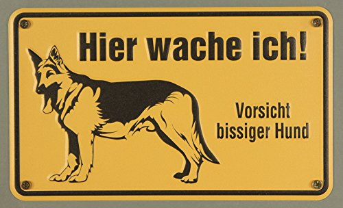 Buddel-Bini Qualitäts - Aluminium Schild Vorsicht bissiger Hund Hier wache ich 120x200 mm geprägtes Aluschild 0,6 mm Alu