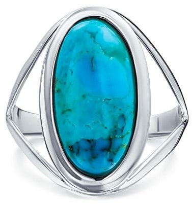 Einfache Südenwest Boho Stil Große Kuppel Ovale Cabochon Edelstein Lünette Set Blau Türkis Western Aussage Ring Für Frauen Split Band .925 Sterling Silber