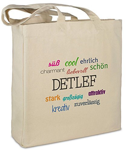 Stofftasche mit Namen Detlef - Motiv Positive Eigenschaften - Farbe beige - Stoffbeutel, Jutebeutel, Einkaufstasche, Beutel