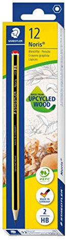 STAEDTLER Bleistift Noris 120, Made from Upcycled Wood, Härtegrad HB, Rutschfeste Soft-Oberfläche, hohe Buchfestigkeit, hohe Qualität Made in Germany, Packung mit 12 Stück, 120-2