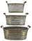 Metallbehälter, Metall Gefäß, kleine Wanne, Wanne mit Holzgriffen, im 3er Set 17 x 12 x 8 cm, 20 x 14 x 9 cm, 24 x 15 x 10 cm