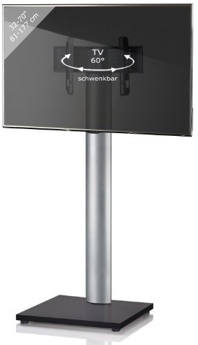 VCM TV Standfuß LED Ständer Fernseh Alu Glas Universal VESA Mobil Rollen Zwischenboden Schwarzlack Onu Maxi