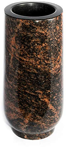 Afterglow Stilvolle Grabvase Classic aus echtem Granit Aurora India Höhe 20 cm/Ø 10 cm Grabschmuck wetterfest frostsicher Granitvase mit Kunststoffeinsatz Friedhofsvase