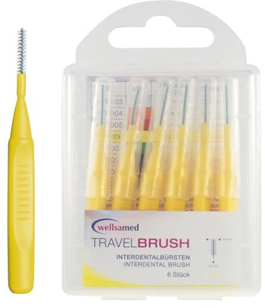 wellsamed Travelbrush 6 Stück Interdentalbürsten, ISO 4: 0,7 mm, Bürstengröße: 3,3 mm/x-fein, zur effektiven Reinigung der Zahnzwischenräume
