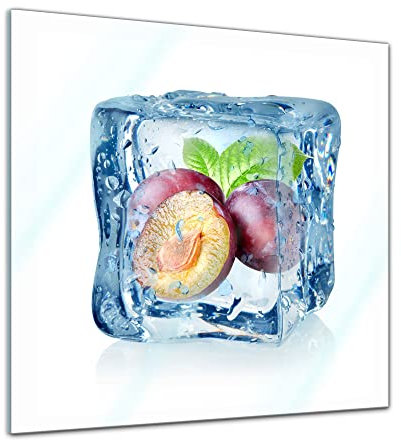 Bilderdepot24 Glasbild - Eiswürfel Pflaume - 20x20 cm - Deko Glas - Wandbild aus Glas - Bild auf Glas - moderne Bilderdepot24 Glasbilder - Glasfoto - Echtglas