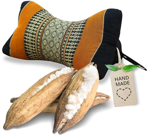 livasia Nackenstützkissen Knochenkissen - Ø 15x32cm - Nackenkissen Knochenform, Sofakissen, Lesekissen mit Kapok, Kissen für Garten und Balkon, Reisekissen handgefertigt (Schwarz/Orange)