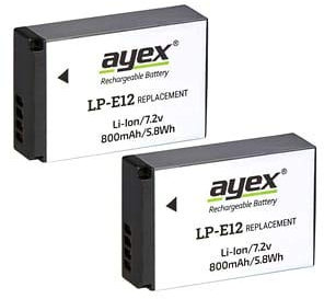 ayex LP-E12 Akku 2er Set Kompatibel mit Canon EOS M M2 M 10 M50 Mark II M100 M200 100D PowerShot SX70 HS Leistungsstark & zuverlässig