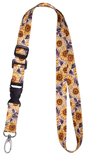 Wisdompro Schlüsselband fürs Büro, verstellbare Länge, Polyester-Band mit ovaler Schließe und abnehmbare Schnalle für ID, Namensschild, Firmenausweis, und Schlüssel sonnenblume