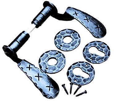 UHRIG Türklinken aus Schmiedeeisen mit PZ Rosetten, verzinkte Drückergarnitur, Drückerpaar antik für z.B. Haustür uvm.