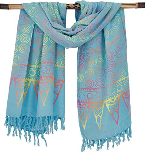 GURU SHOP Bali Batik Sarong, Wandbehang, Wickelrock, Sarongkleid, Strand Tuch, Herren/Damen, Design 20/türkisblau, Synthetisch, Size:One Size, 160x100 cm