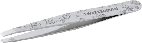 TWEEZERMAN Pinzas de depilar (puntas biseladas inclinadas, depilación de cejas, calidad profesional, acero inoxidable), Flor