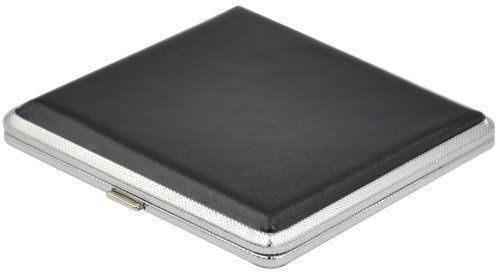 Accessotech Compact Smokers Tin Black Chrome Faux Leather Cigarette Holder Box Case Pocket