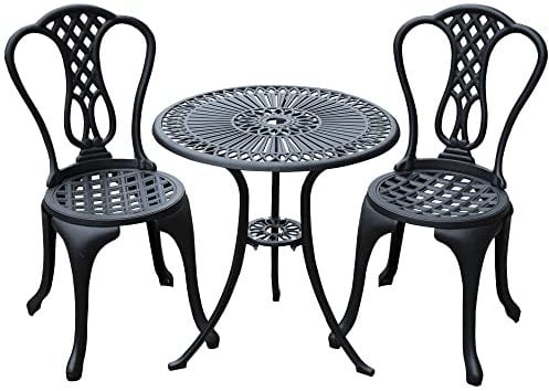 Outsunny 3 Piece Patio Cast Aluminium Bistro Set Garden Outdoor Furniture Table and Chairs Shabby Chic Style