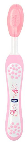 Chicco Kinder Zahnbürste mit geformtem und abgerundetem Kopf, Baby Zahnbürste mit superweichen Borsten, sanft zu Zahnfleisch und Zähnen, inkl. Schutzhülle, Geschenk für Neugeborene 6-36 Monate, Pink, 1 Stück (1er Pack)