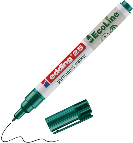 edding 25 Ecoline Permanentmarker - grün - 1 Stift - Rund-Spitze 1 mm - schnell trocknender Permanent Marker - wasserfest, wischfest - für Karton, Kunststoff, Holz, Metall - Universalmarker
