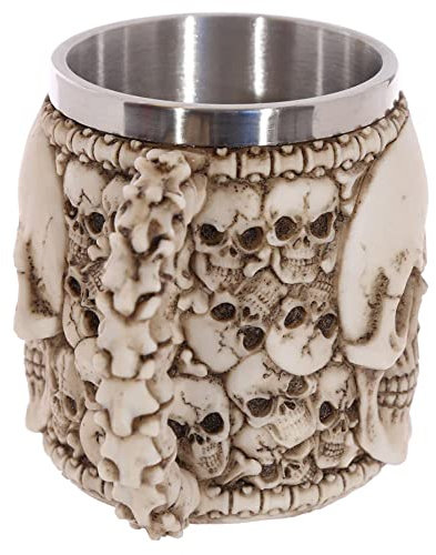Puckator SK247 Chope de décoration avec Crânes Résine Blanc/Beige/Gris 10 x 14 x 10,5 cm
