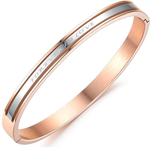 JewelryWe Damen Armreif Edelstahl Armband: Armspange mit Gravur Forever IN Love Lieben Freundschaftsarmband Valentinstag Paar Geschenke für Frauen Rosegold Silber