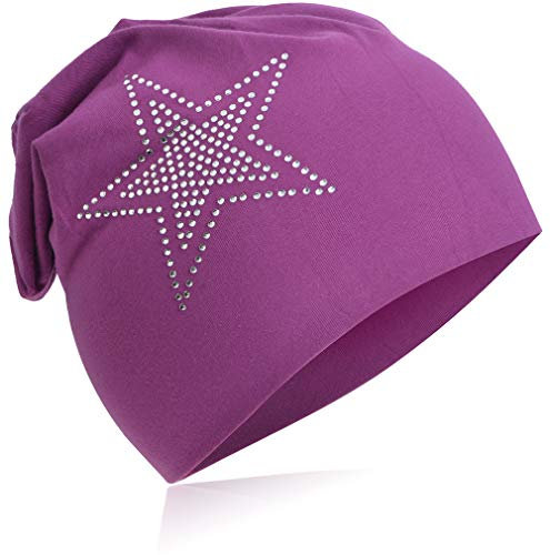 Miobo Kinder Slouch Beanie Mütze,Baumwolle,2Stern-Orchidee-M