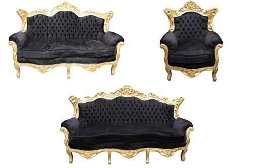 Casa Padrino Barock Wohnzimmer Set Schwarz/Gold - 3er Sofa+2er Sofa + 1 Sessel