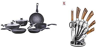 SET BATTERIA DI PENTOLE 9 pezzi PROFESSIONALE BAVARIA IN PIETRA LAVICA CUCINA PENTOLE CASA