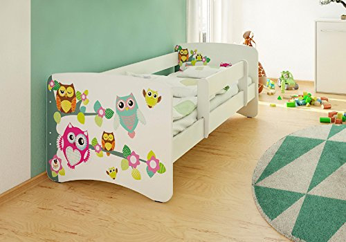 Best For Kids Kinderbett 80x160 mit Rausfallschutz, 10 cm Matratze Eulen