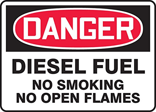 Accuform MCHL268VA Aluminum Safety Sign, Legend DANGER DIESEL FUEL NO SMOKING NO OPEN FLAMES, 7 Length x 10 Width, Red/Black on White