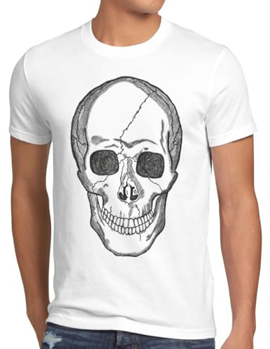 style3 Totenkopf T-Shirt Herren Biker Rocker Punk Tattoo, Größe:XL, Farbe:Weiß
