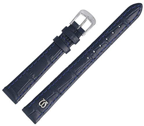 MARBURGER Uhrenarmband 12mm Leder Blau Silber Alligator Prägung Mit Naht - Montage Set 5281250000120