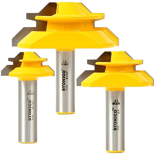 Yonico 15334 45 Degree 3 Bit Lock Miter Router Bit Set 1/2-Inch Shank