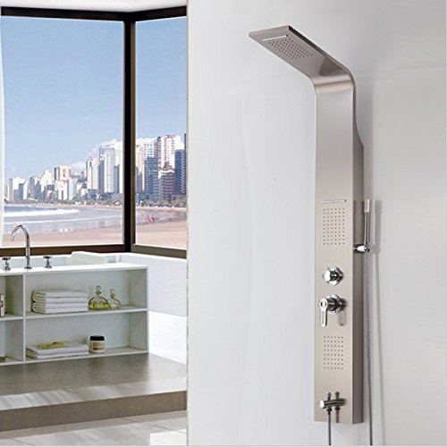 Gowe Panneau de douche en nickel brossé Poignée simple Cascade et pluie multifonction à fixation murale Colonne de douche Barre de douche