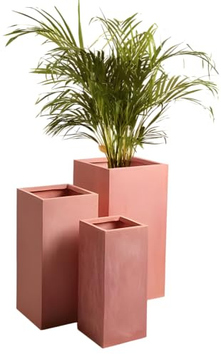 Primrose Large Terracotta Garden Outdoor Fibrecotta Tall Square Planter H70cm x W34cm x D34cm (25.5in x 13.5in x 13.5in)