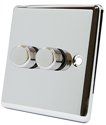 AET CPC2GDIM4 Polished Chrome Classical 400W-10 Amp Double 2 Gang 2 Way 400W Light Dimmer Switch, 400 W