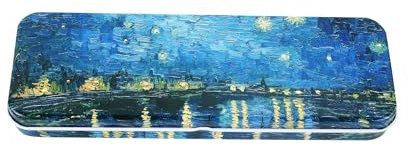 DAHO Tin Pencil Box With World Famous Arts for School, Office, Home, Makeup Storage (Starry Night Over The Rhone) by DAHO