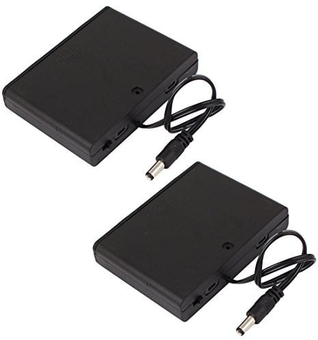 sourcingmap 2pcs 9V 6 x AA Battery Switched Holder DC 2.1mm Connector Enclosed Case Box Wire Lead