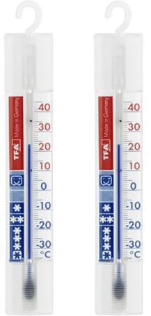TFA Dostmann 2er-Set Analoges Kühlschrankthermometer, Kat.-Nr. 95.1034, Gefrierthermometer mit Kühlzonen, weiß