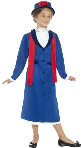 Smiffys Viktorianisches Kindermädchen-Kostüm, Blau, mit Kleid, Hut und Halstuch Halloween